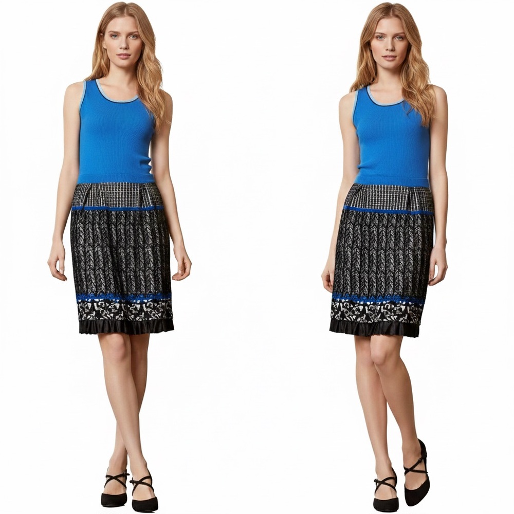 Anthropologie Girls from Savoy Arden Sweater Dress Blue Houndstooth Wool Large